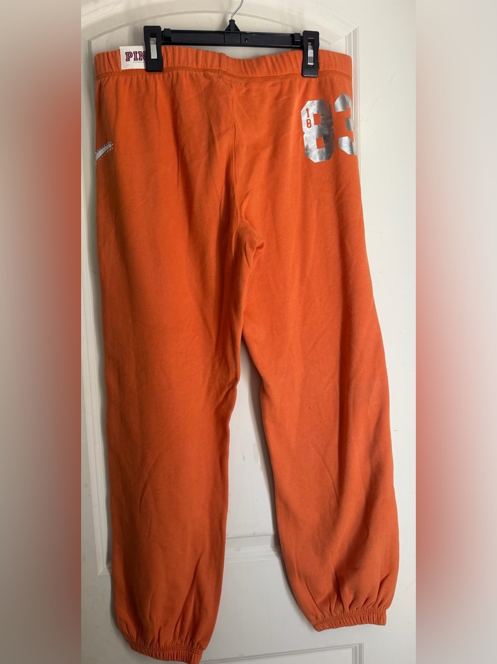 Victoria's Secret PINK orange cropsweatpants beaded longhorn and PINK graphic XS